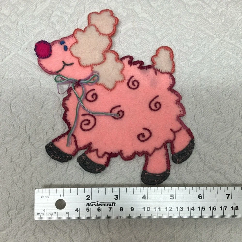 Vintage sewing notion appliqués, felt with stitching, pink lamb & orange deer - Picture 5 of 6